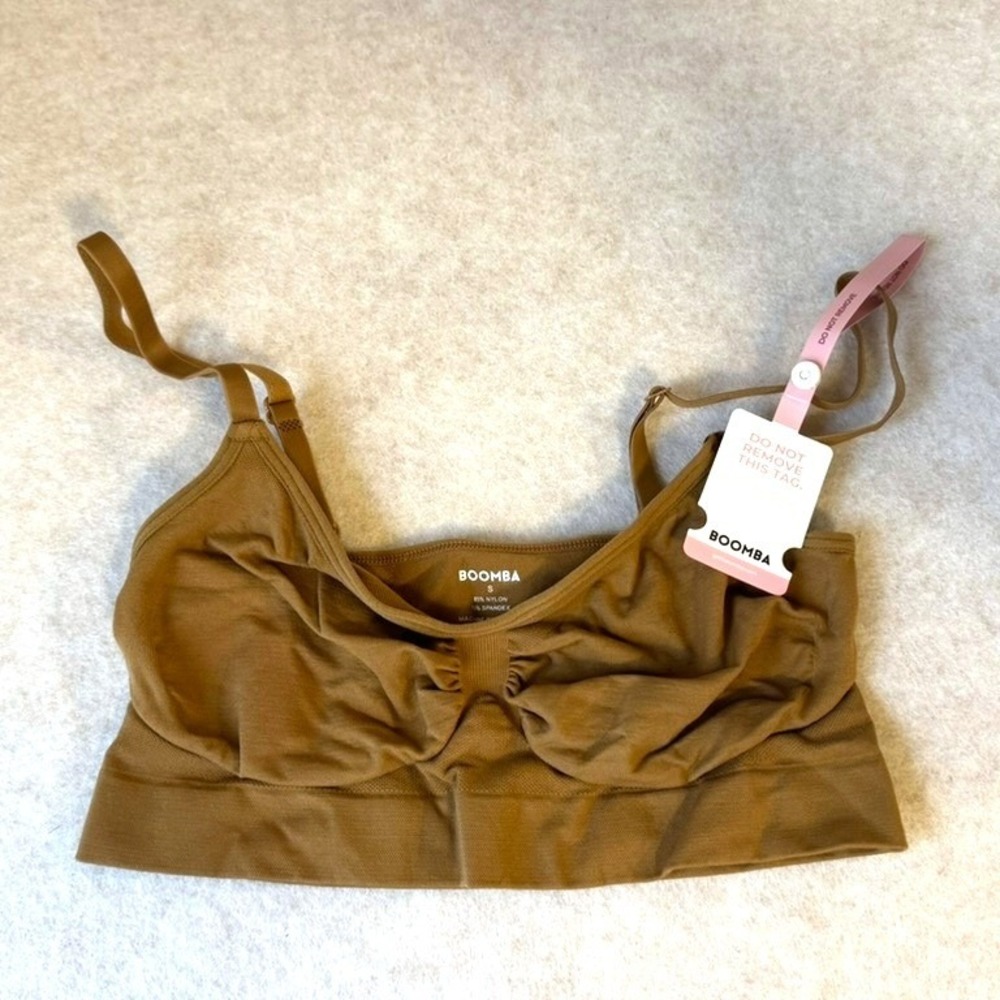 Boomba Caramel Seamless Bralette Wireless Ruched Bra Small NWT